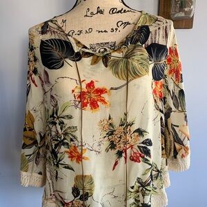 Coeur de Vague top like cardi poncho‎ fringe hem feathers detailing on neck